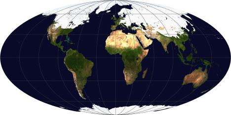 Global map of snow and ice in the Mollweide projection.