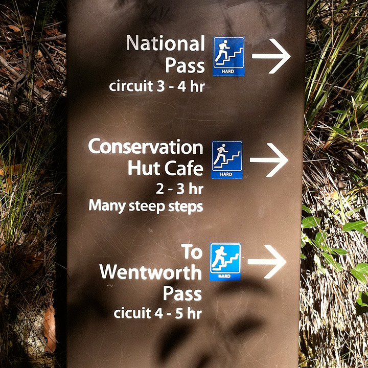 Signage along the National Pass trail.