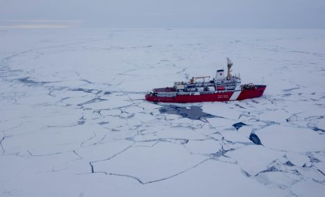View from a helicopter of our ice breaker, the CCGS Louis S. St. Laurent, taken after Ice Station 1.