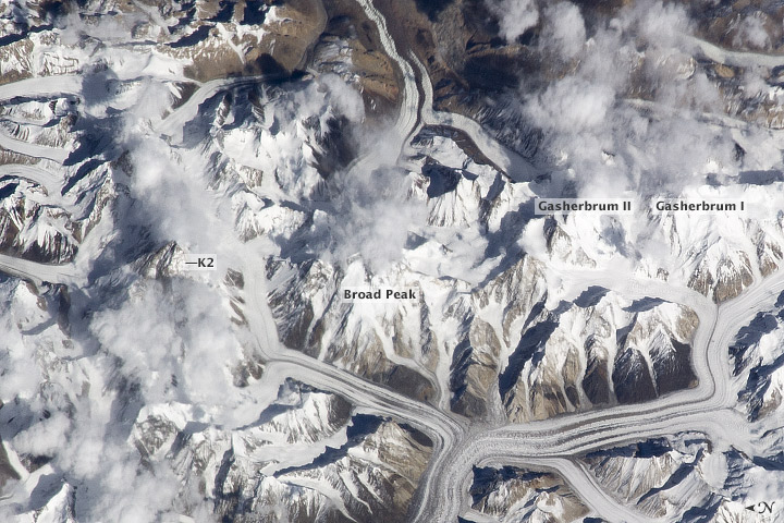 The Karakoram Range viewed from the International Space Station.