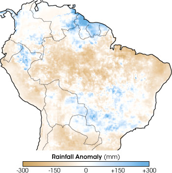 Map of rainfall anomaly in the Amazon for Januray 2006.