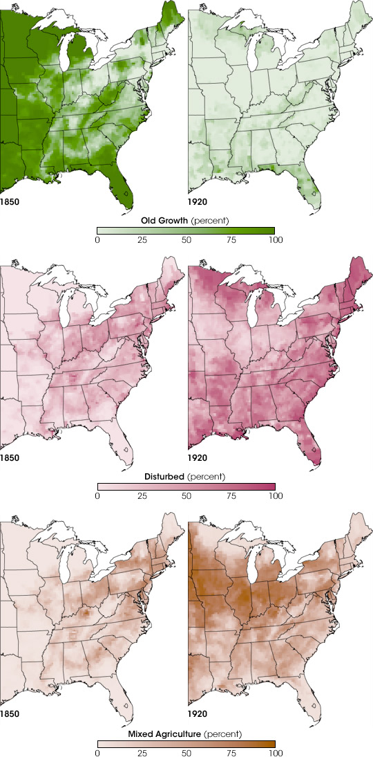 Maps of land use intensity: 1850 and 1920.