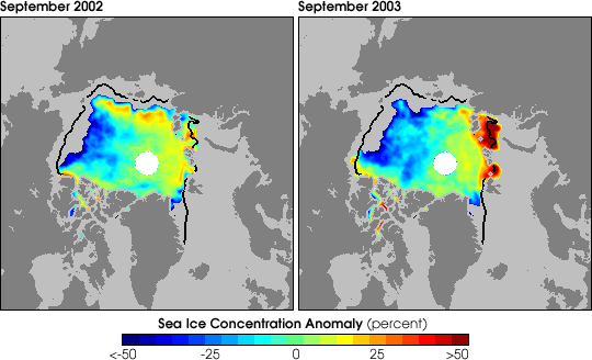 Comparison of 2002 versus 2003 Sea Ice Extent