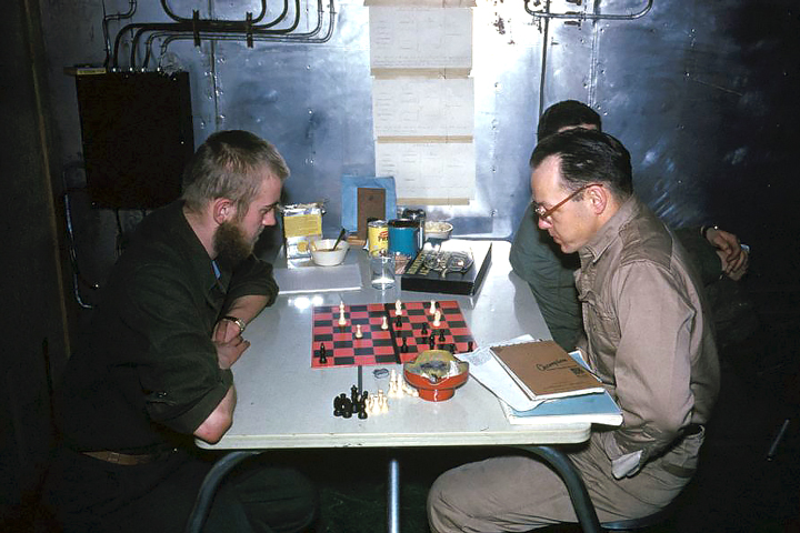 Benson and Ed Flowers playing chess.