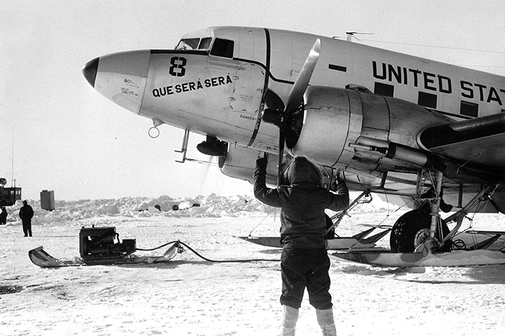 A Navy RD-4 preparing to take off from the South Pole.