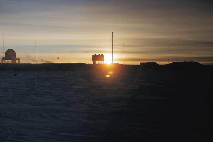The sun sets on the south pole in March, 1957