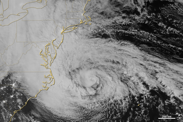 Hurricane Sandy approaches the Atlantic coast in the early morning hours of Ictober 29, 2012.