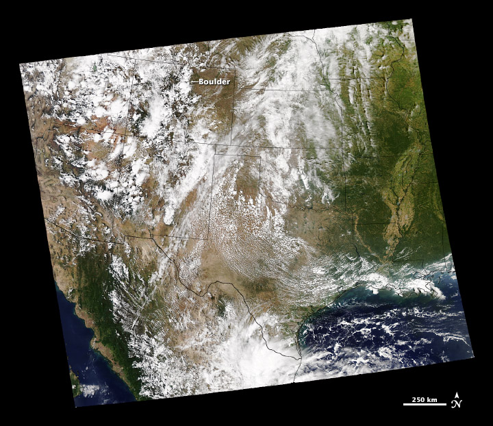 Full MODIS scene of Boulder, Colorado and the central United States.