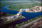 Photograph of water control project pump station in southern Florida