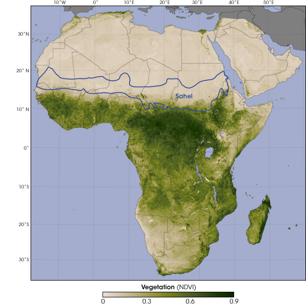 Map of African vegetation and the Sahel, June 2005
