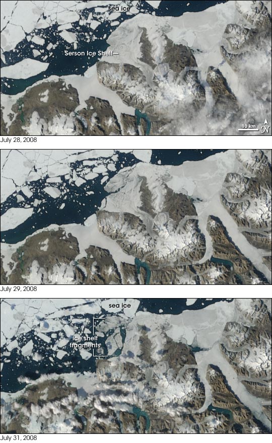 Retreat of Serson Ice Shelf, July 28-31, 2008.