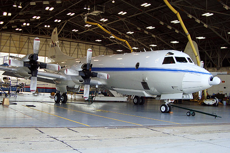 Photograph of NASA's P3 in the hangar.