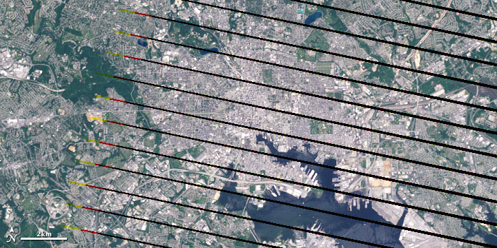 Image showing scan line gaps in Landsat 7 data.
