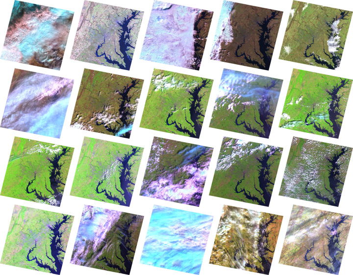 Array of small Landsat browse images from 2002.