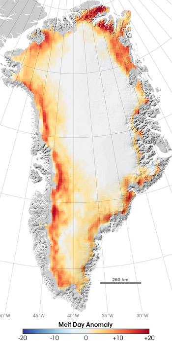 Map of Surface Melting Anomaly on the Greenland Ice Sheet for 2005.