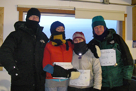 Photograph of the four person 2008-09 Greenland Summit winter crew.