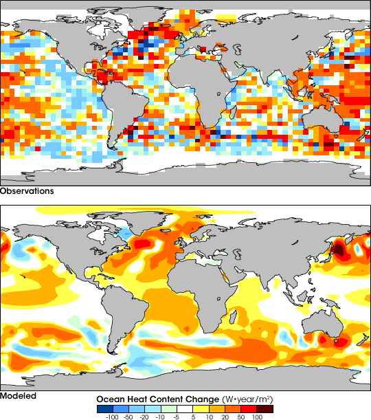 Map of ocean heat content change, 1993-2003