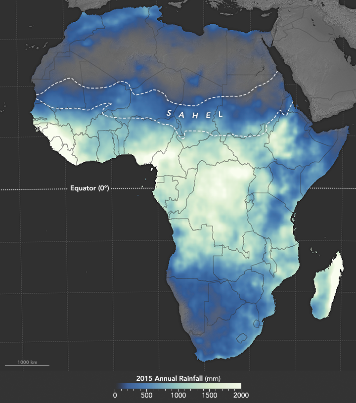 Rainfall in Africa varies sharply with latitude.