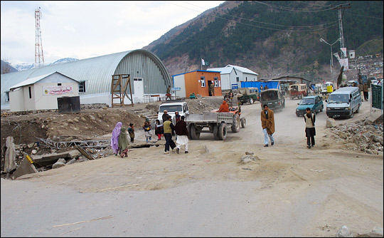 Earthquake fault trace cuts across a road in Balakot, Pakistan.