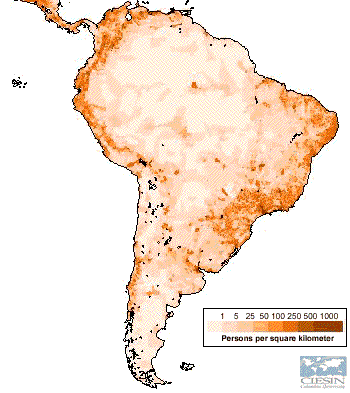 Population density in South America