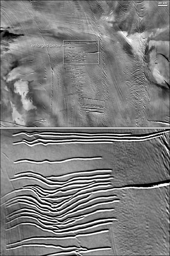 Ice shelf dynamics image with enlargement