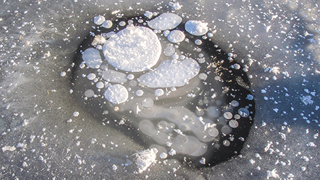 Methane released from frozen permafrost trapped as bubbles within ice