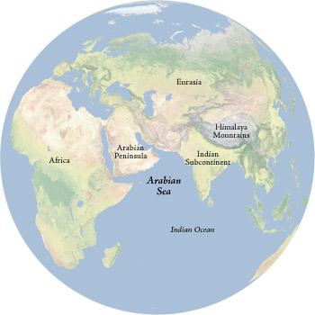Map of the Arabian Sea and surrounding land masses