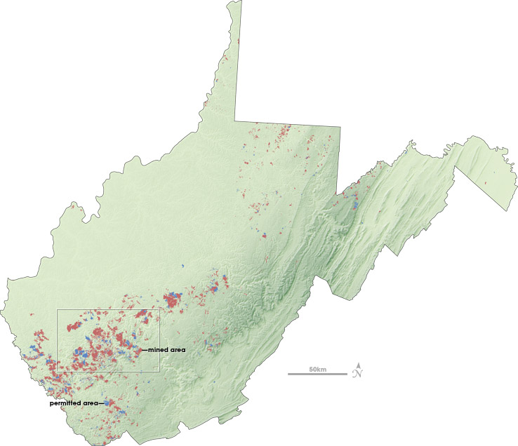 Map of permitted mining areas in West Virginia.