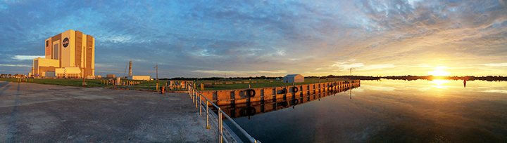 The sun rises over the coast at NASA’s Kennedy Space Center