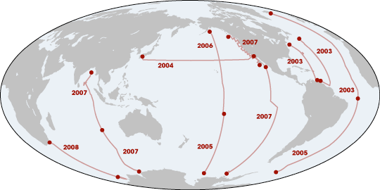 Map of carbon sampling cruise tracks.
