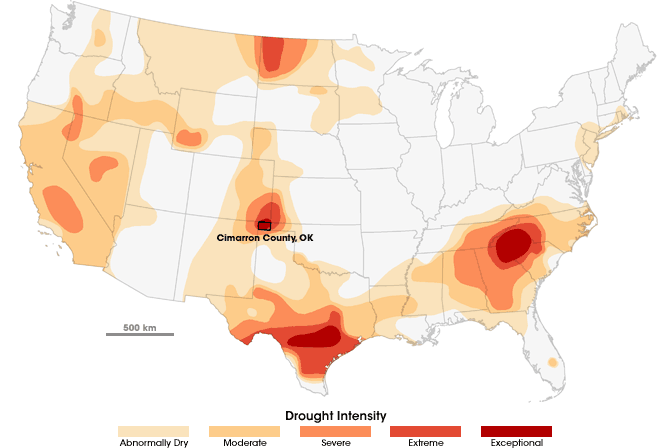 Map of drought in the United States, July 22, 2008.