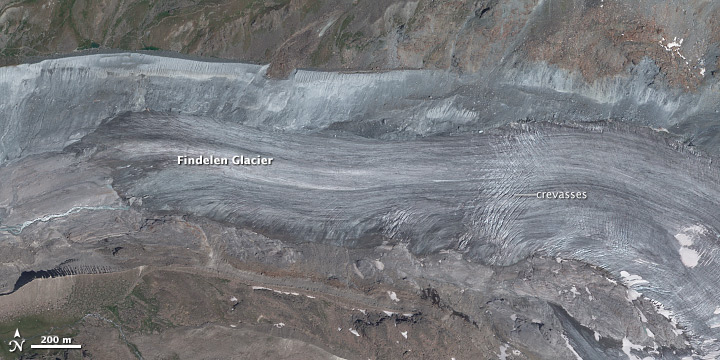 Satellite view of Findelen Glacier, Switzerland.
