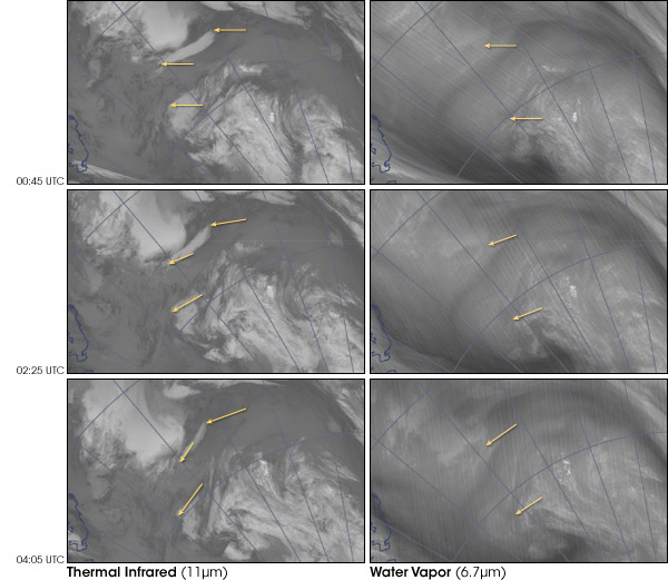 Satellite Image Sequence Showing Cloud Motion Used to Derive Wind Speed