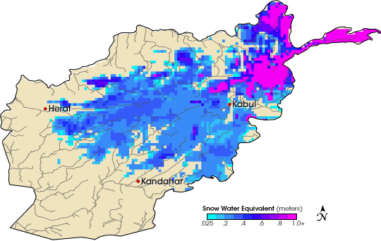 Map of water contained in the Afghanistan snowpack