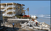Photograph of hurricane damage on the Florida coast
