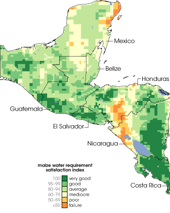 Map of crop water stress for Central America