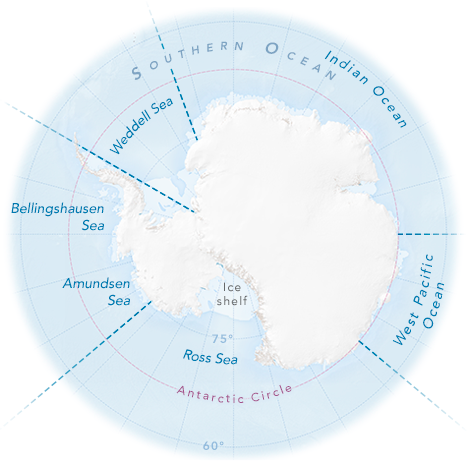 Map of sea ice regions in Antarctica.