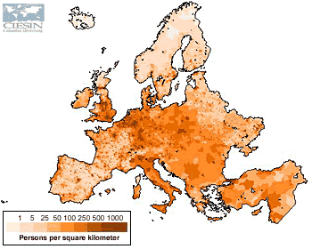 Population density in Europe