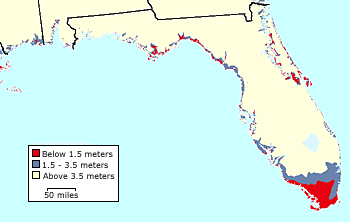 Land elevation in Florida