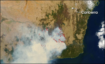 Satellite
Image of Canberra Fires