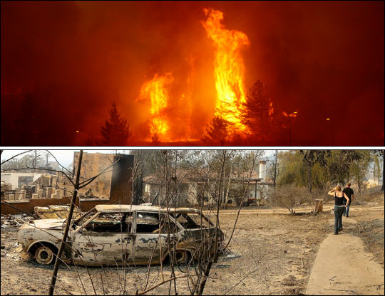 Photographs of Flames and Fire Aftermath