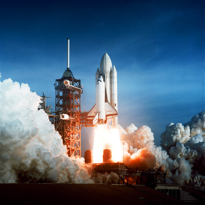 Photograph of the launch of Space Shuttle Columbia.