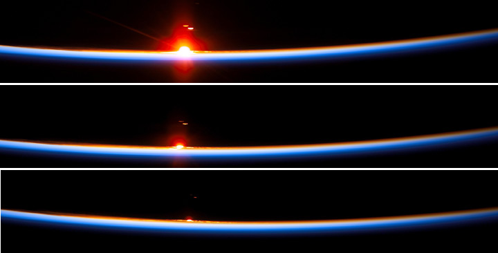 Series of photographs showing a sunset during the final flight of Space Shuttle Columbia, STS-107.