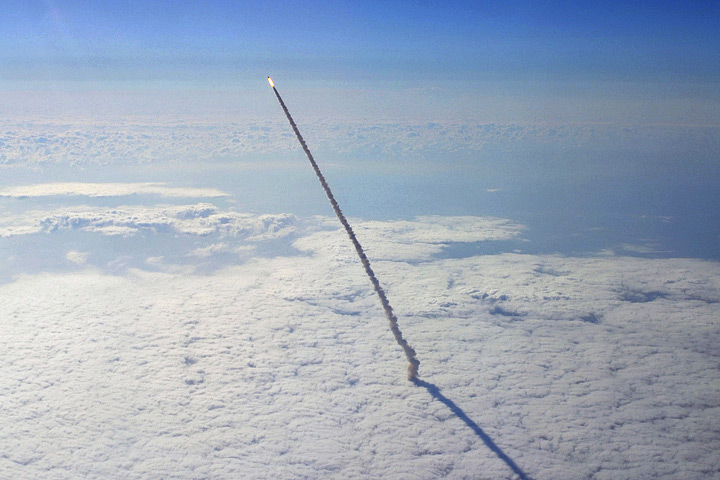 Photograph of STS 134 shortly after liftoff.