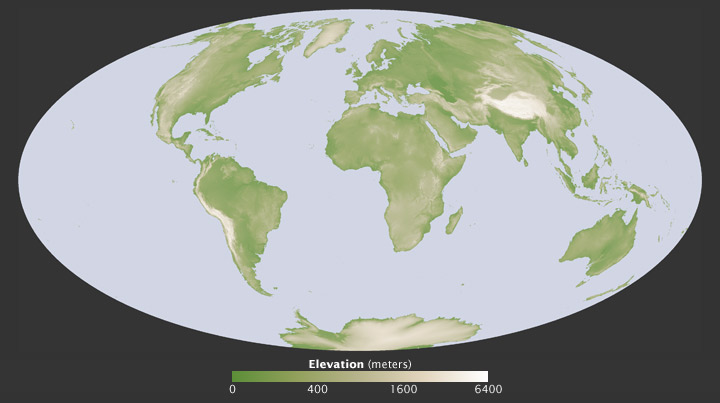 Global map of elevation derived from SRTM data.