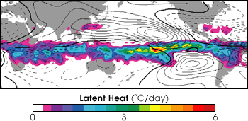 map of latent heating in the tropics derived from TRMM data