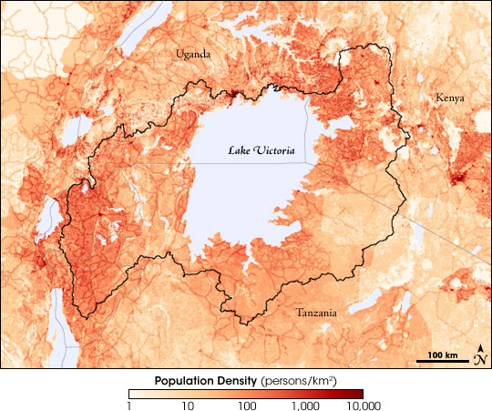 Map of population density around Lake Victoria