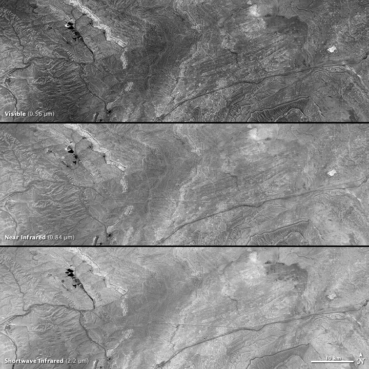 Three individual bands detected by Landsat.