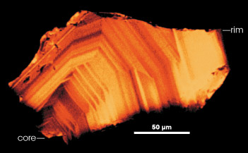 Cathode luminescence image of a 4 billion year old zircon crystal