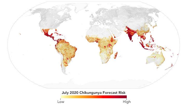A disease model predicted an elevated risk for chikungunya in India, Mexico, Indonesia, Malaysia, and Philippines in July 2020